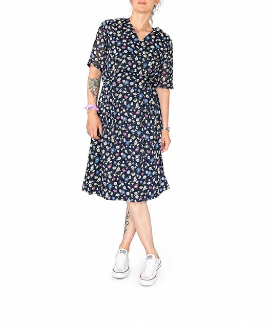 Robe vintage fleurs bleues coton