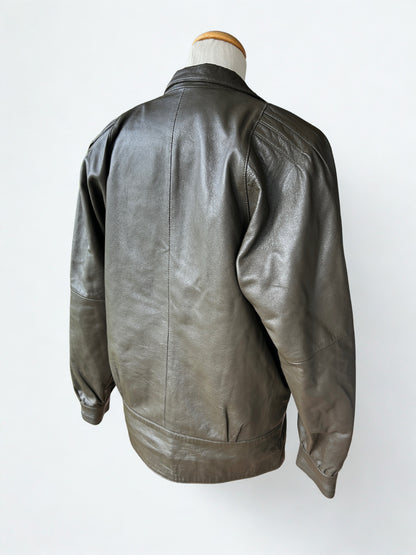 Veste en cuir d’agneau marron taupe oversize