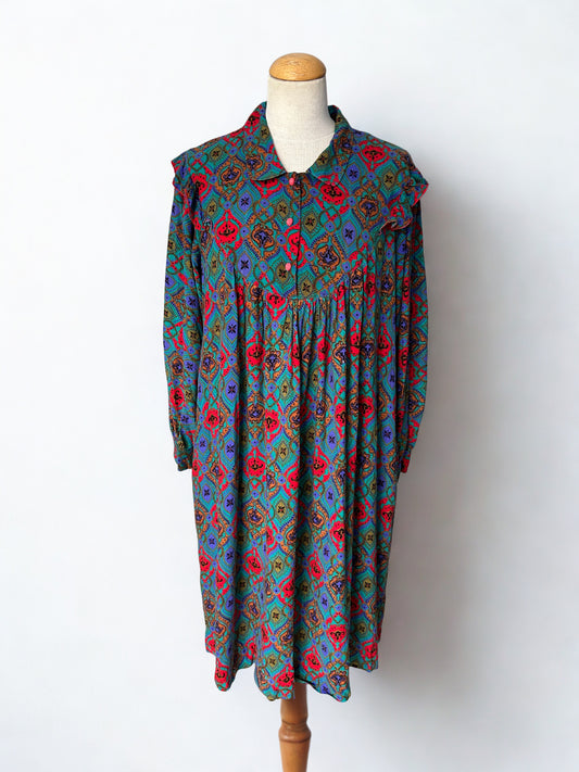 Robe vintage bohème graphique multicolore – années 70/80