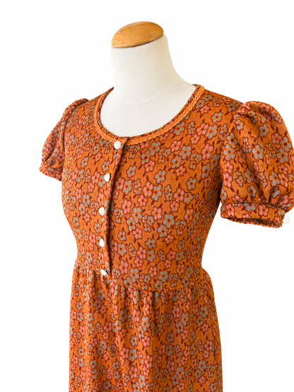 Robe vintage orange fleurs 70’s