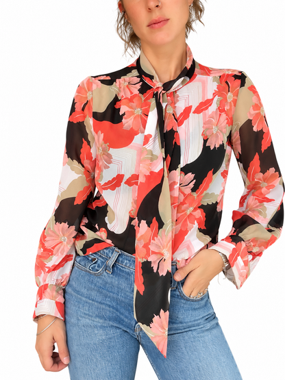 Chemisier vintage imprimé floral col lavallière