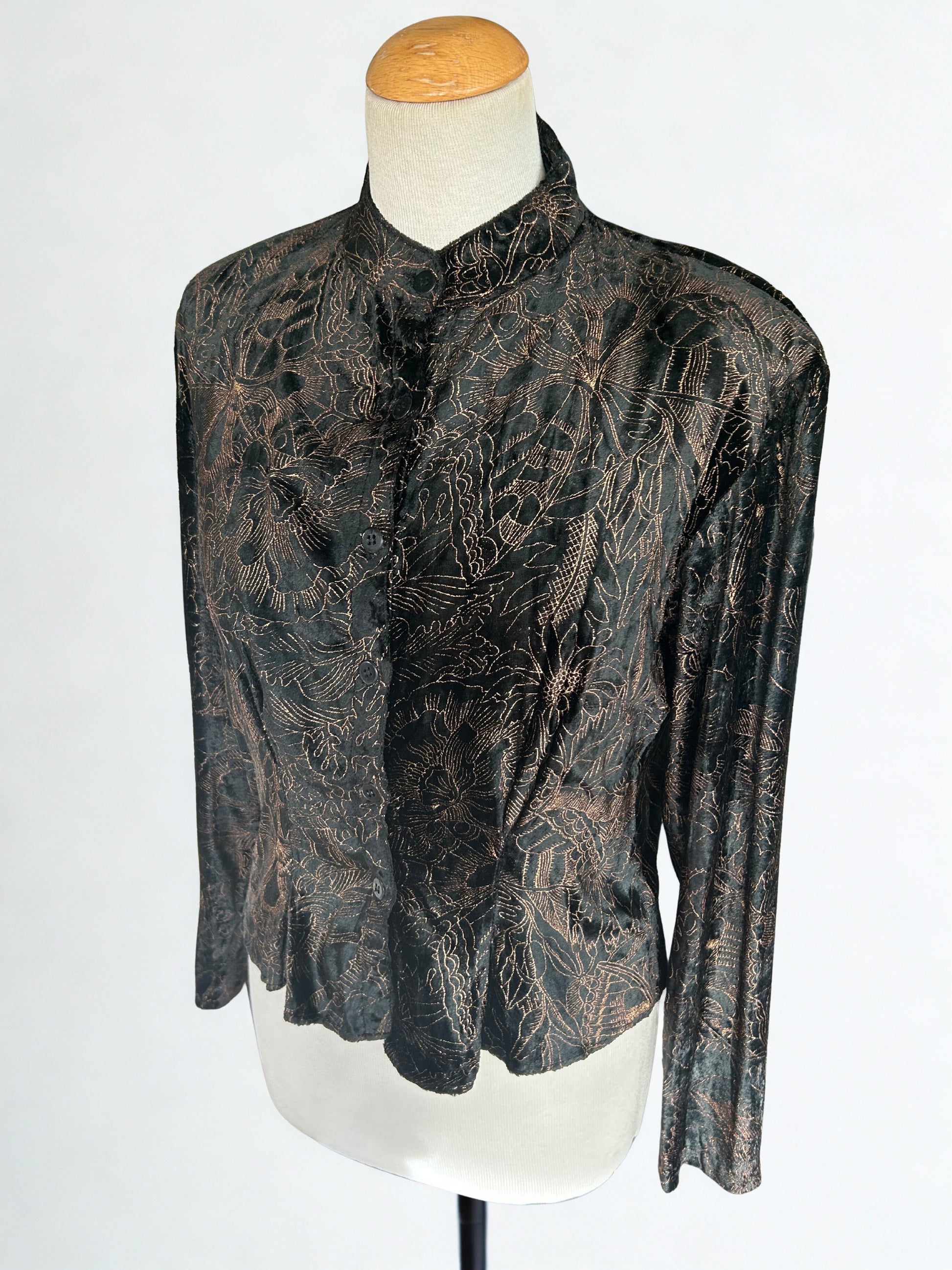 Chemisier vintage velours noir à motifs la friperie vintage 25