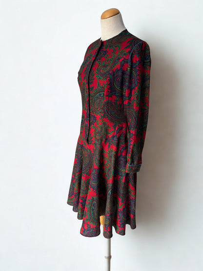 Robe vintage rouge à motif cachemire – Léonie Paris – années 80