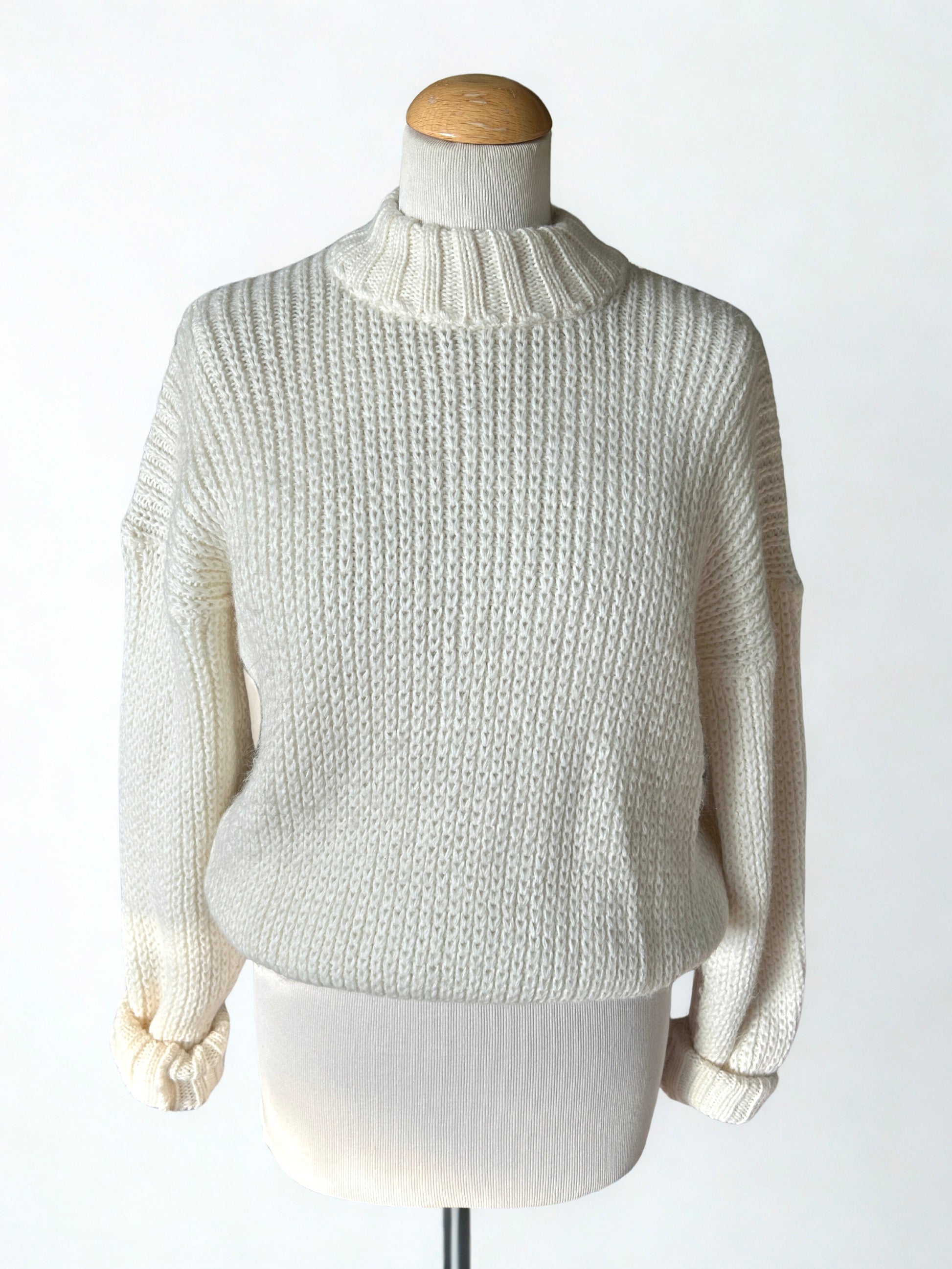 Pull écru col montant vintage laine la friperie vintage 25