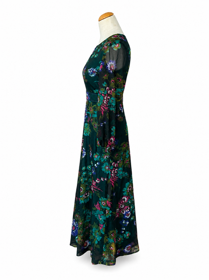 Robe longue vintage fleurie verte