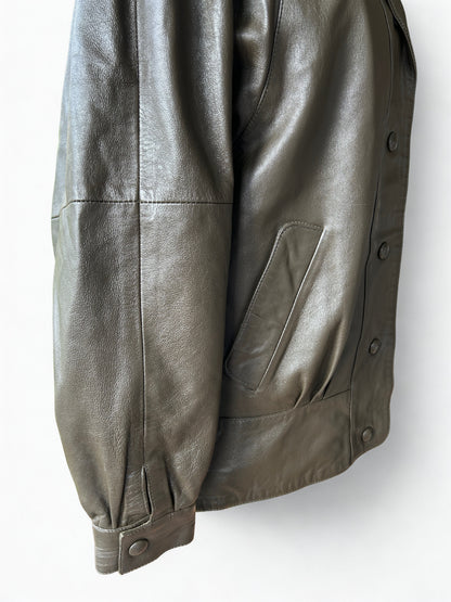 Veste en cuir d’agneau marron taupe oversize