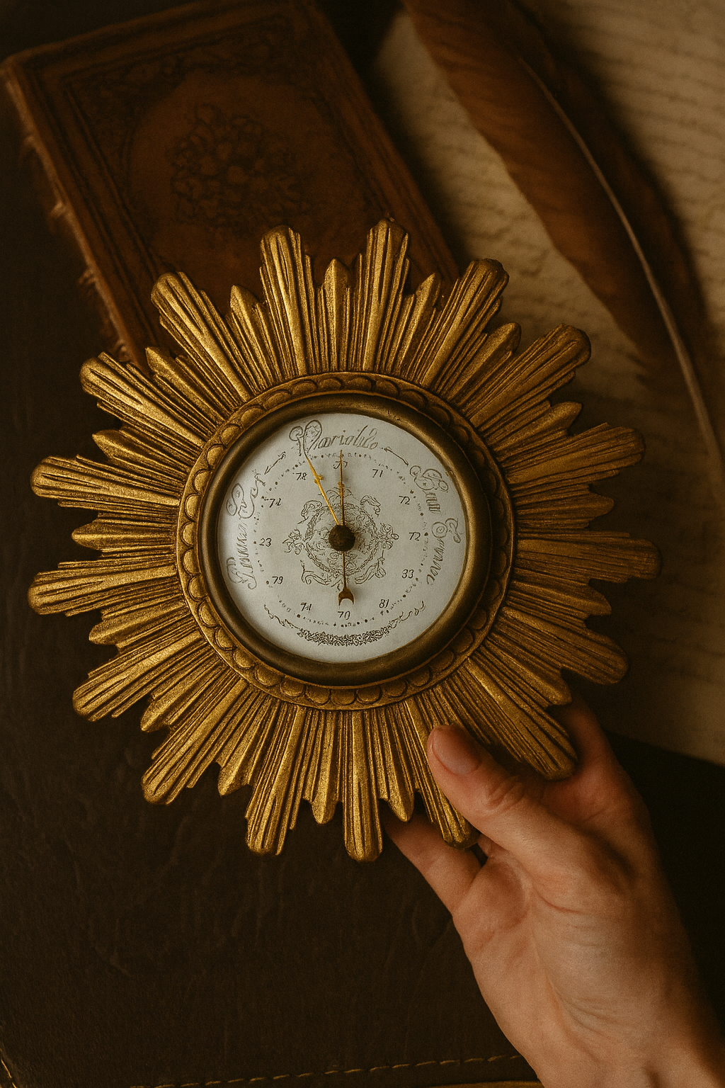 Baromètre soleil mural vintage doré la friperie vintage 25