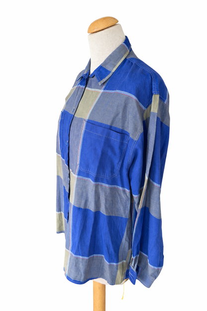 Chemise vintage à carreaux bleu kaki