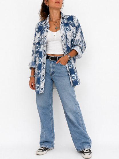 Chemise vintage imprimé bandana bleu blanc