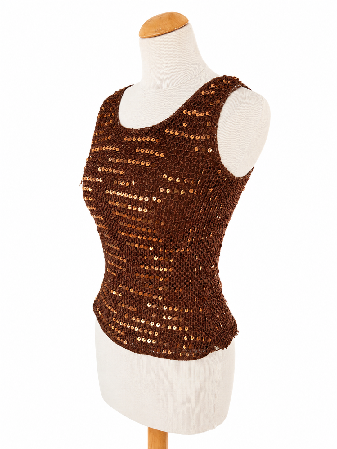 Débardeur crochet sequins marron