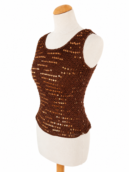 Débardeur crochet sequins marron