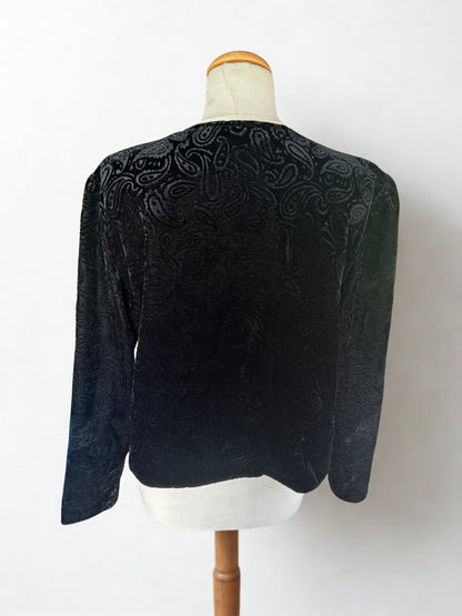Veste vintage en velours noir motifs cachemire