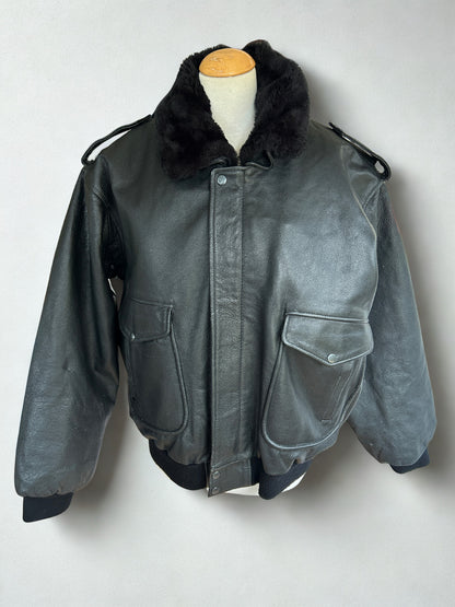 Blouson aviateur vintage cuir noir doublure amovible