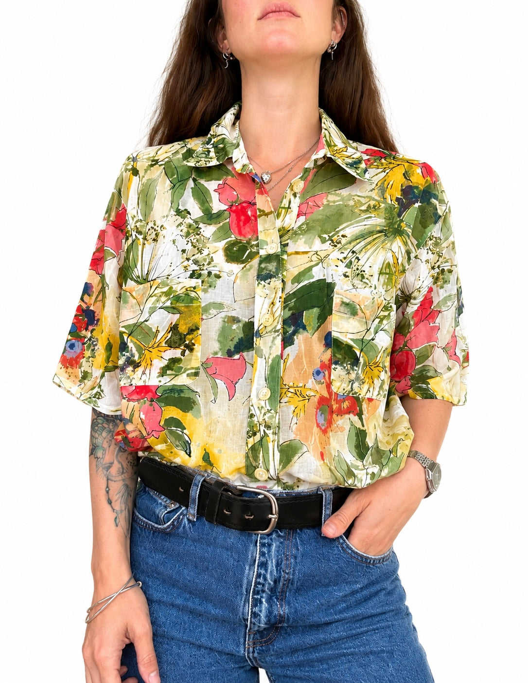 Chemise vintage fleurie aquarelle
