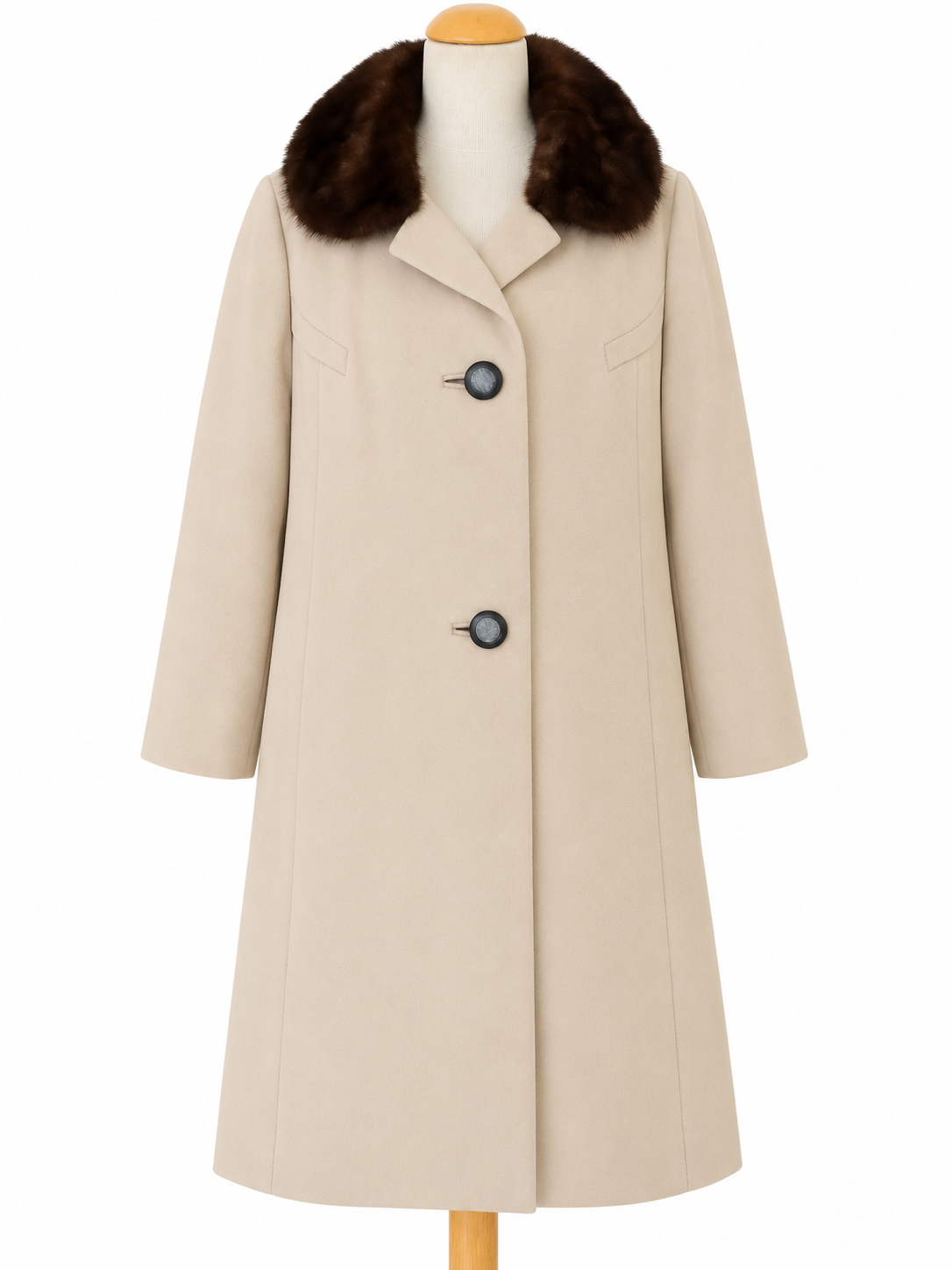 Manteau long vintage beige col fourrure