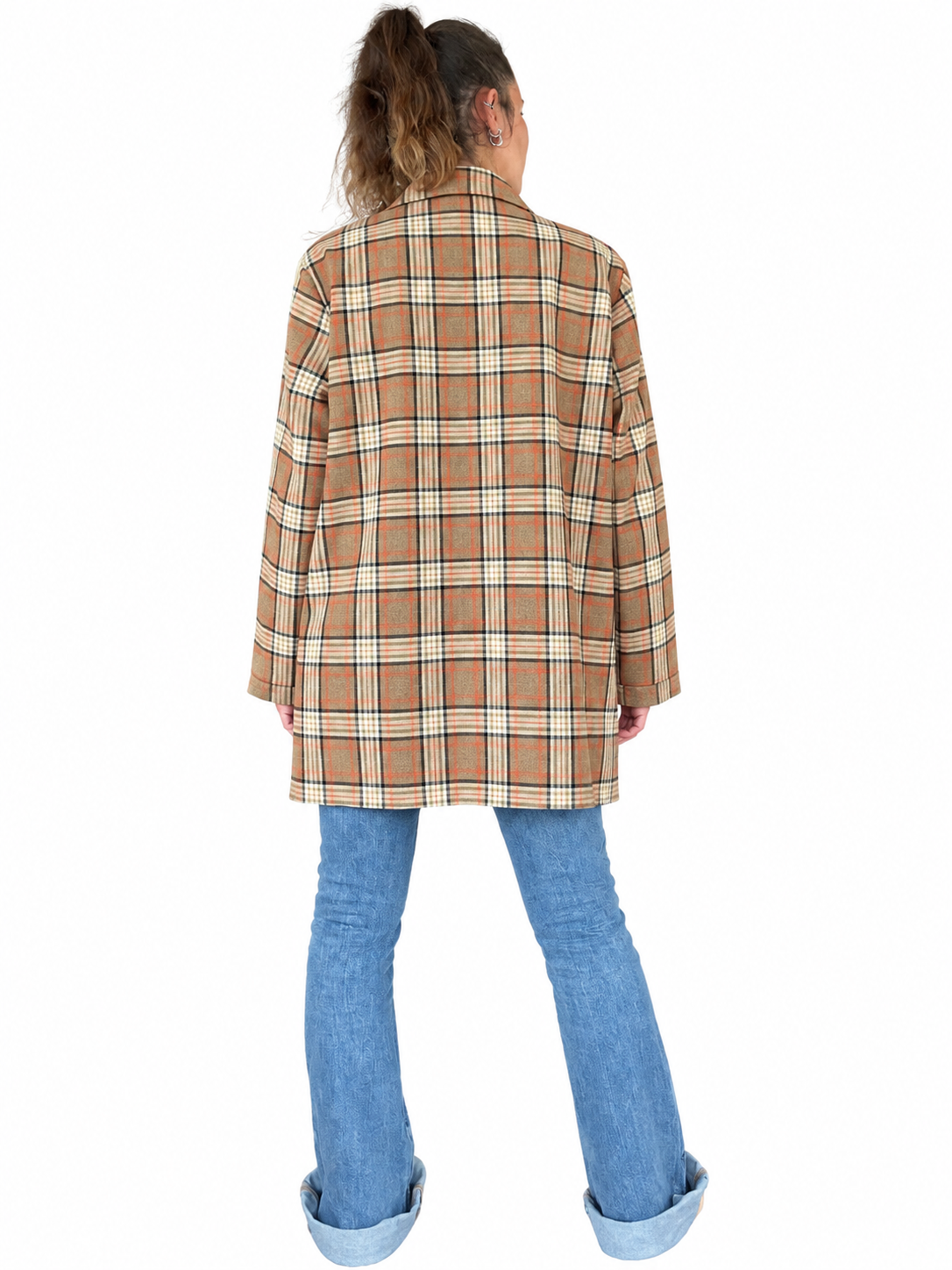 Veste longue carreaux vintage marron