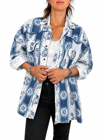 Chemise vintage imprimé bandana bleu blanc