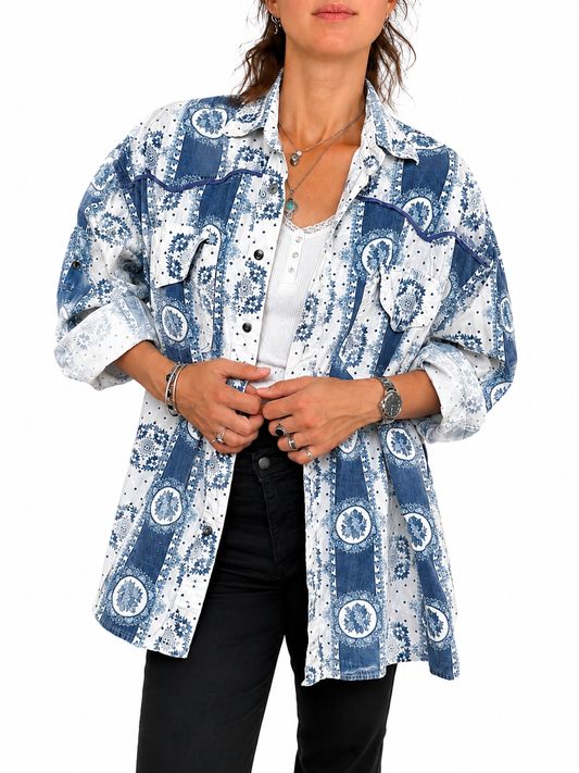 Chemise vintage imprimé bandana bleu blanc
