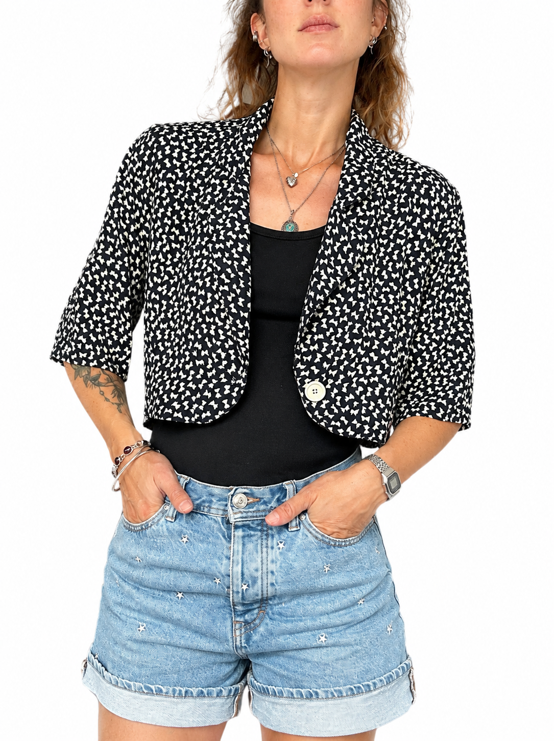 Veste courte légère vintage motif noeuds