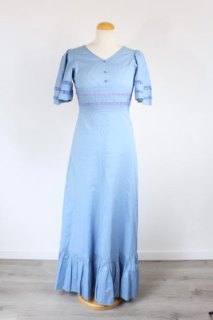 Robe longue vintage bleu bohème hippie 70' la friperie vintage 25