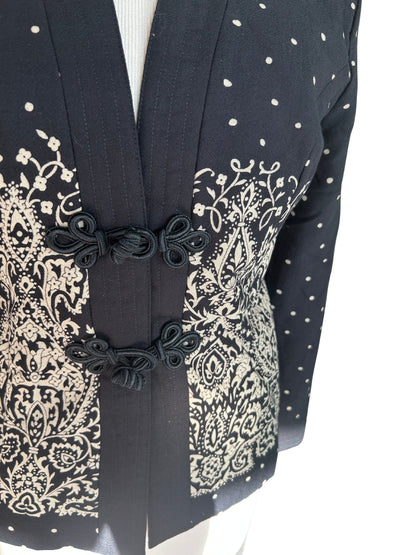 Veste noire imprimé style kimono la friperie vintage 25