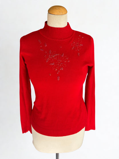 Pull perlé col montant rouge la friperie vintage 25