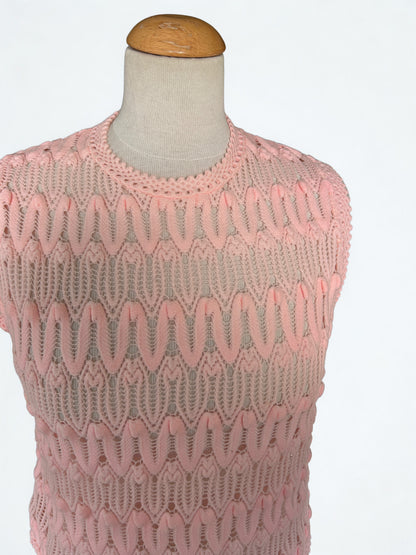 Top vintage en mailles ajourées rose