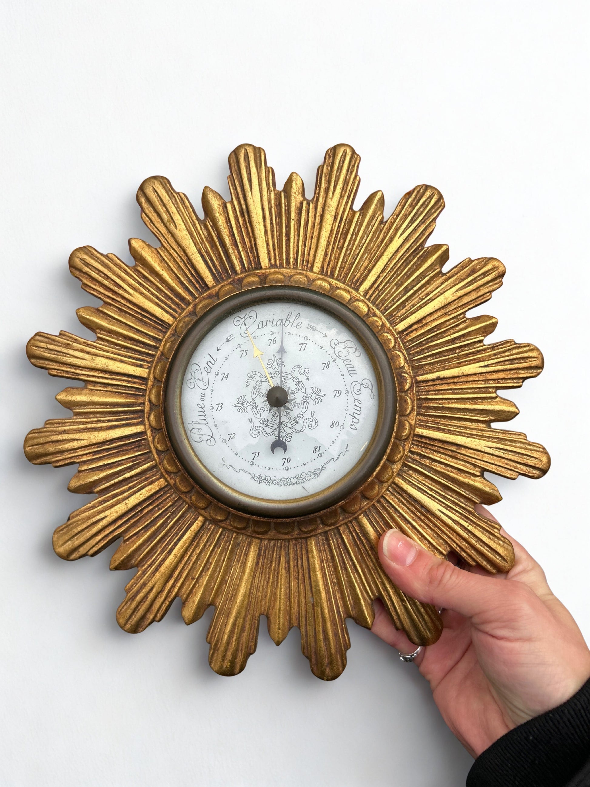 Baromètre soleil mural vintage doré la friperie vintage 25