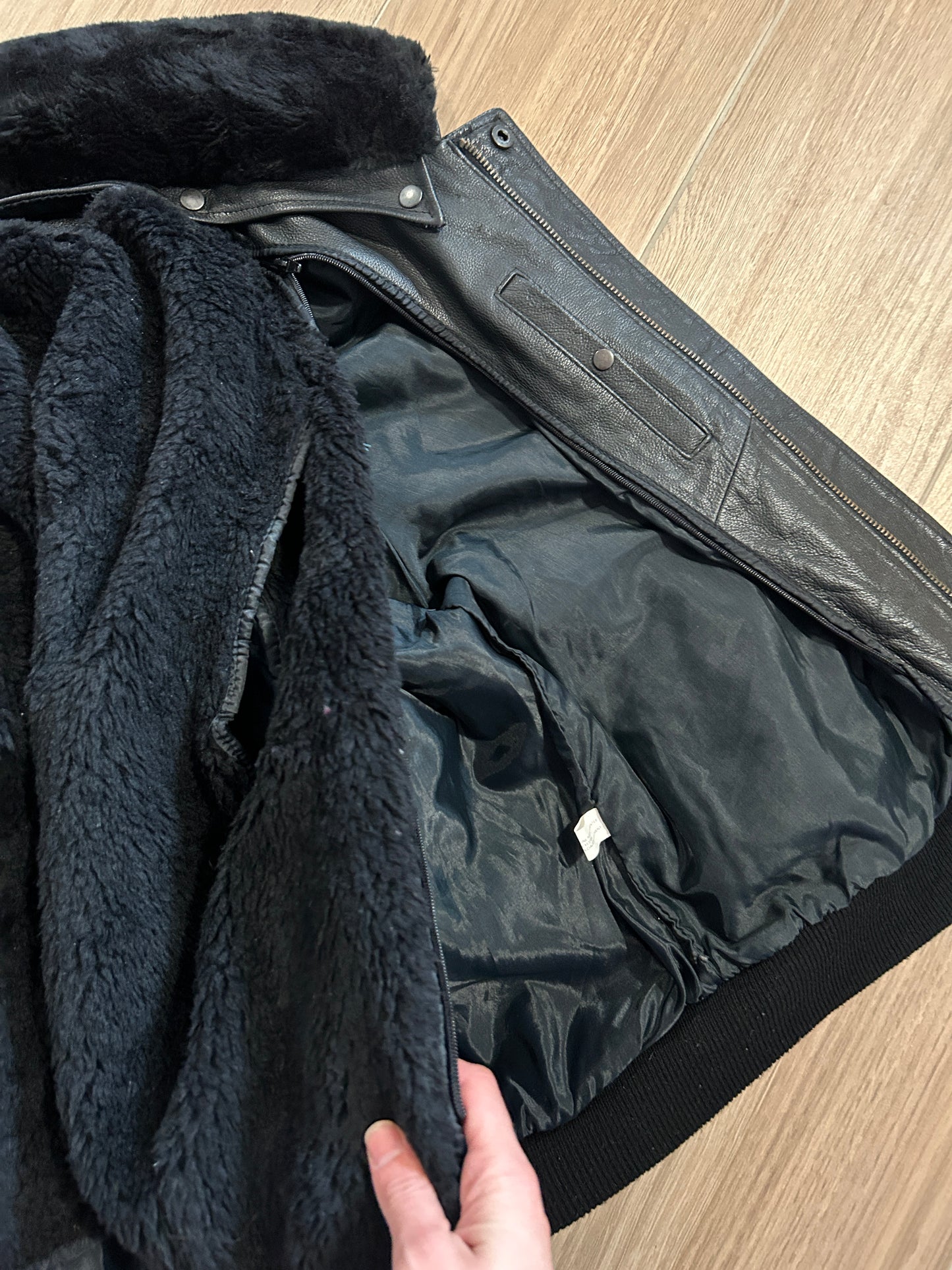 Blouson aviateur vintage cuir noir doublure amovible