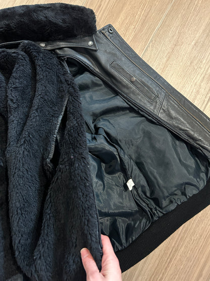 Blouson aviateur vintage cuir noir doublure amovible