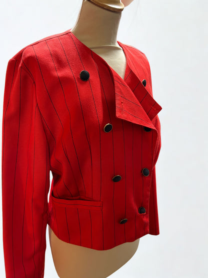 Veste courte vintage rouge à fines rayures noires 80’s la friperie vintage 25