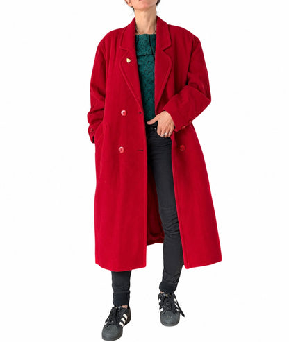 Manteau long vintage rouge laine cachemire