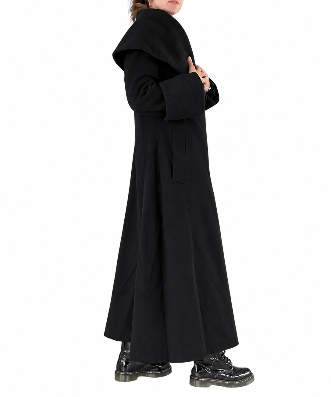 Manteau long vintage noir col châle oversize