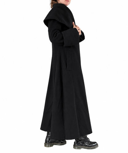 Manteau long vintage noir col châle oversize
