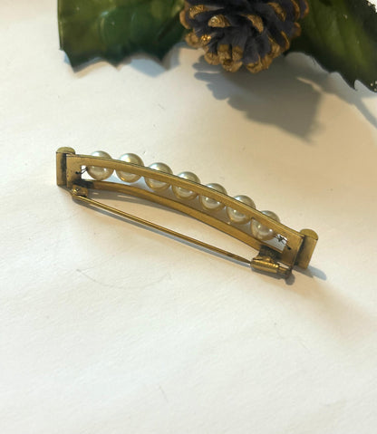 Broche vintage perles nacrées metal doré années 60 la friperie vintage 25