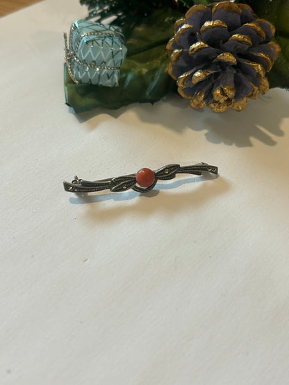 Broche Art Déco argent 855 & cabochon corail la friperie vintage 25