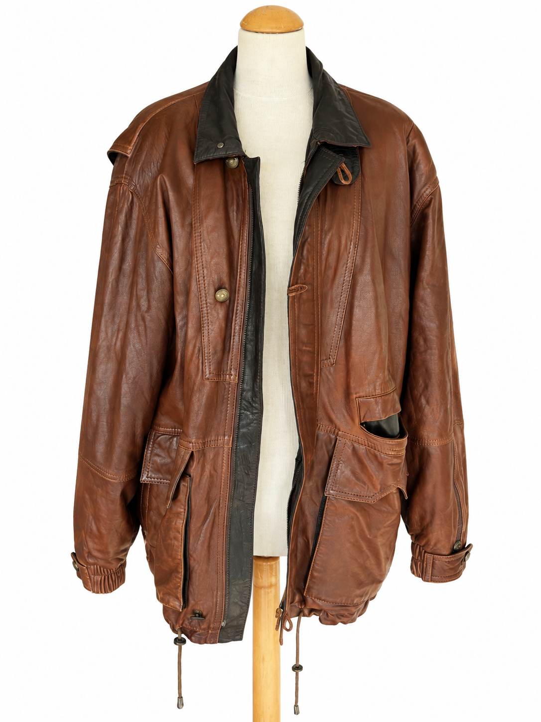 Veste en cuir vintage marron oversize