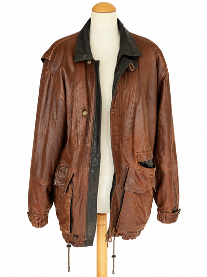 Veste en cuir vintage marron oversize