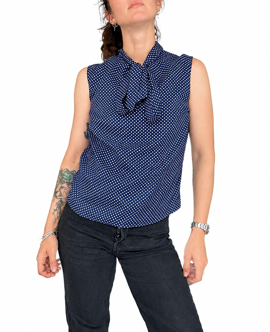 Chemisier vintage à pois bleu