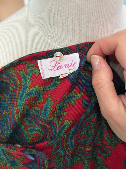 Robe vintage rouge à motif cachemire – Léonie Paris – années 80