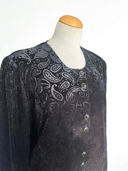 Veste vintage en velours noir motifs cachemire