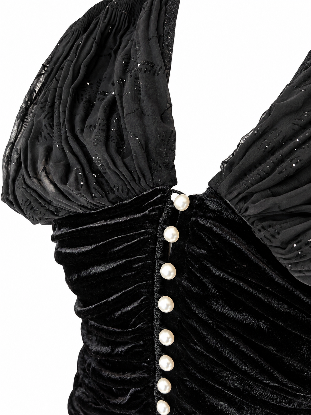 Haut noir vintage velours froncé