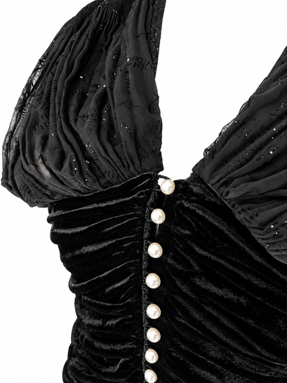 Haut noir vintage velours froncé