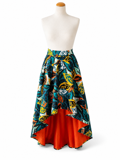 Jupe asymétrique tropical satiné