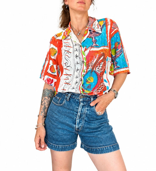 Chemise vintage colorée manches courtes