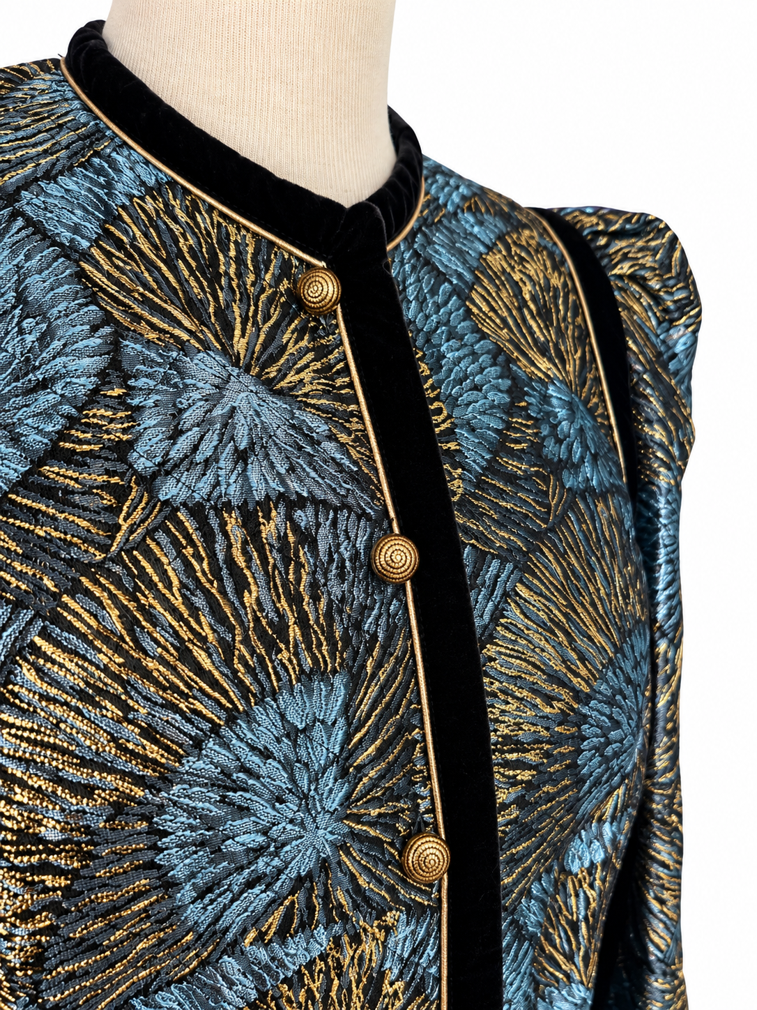 Veste vintage jacquard bleu or