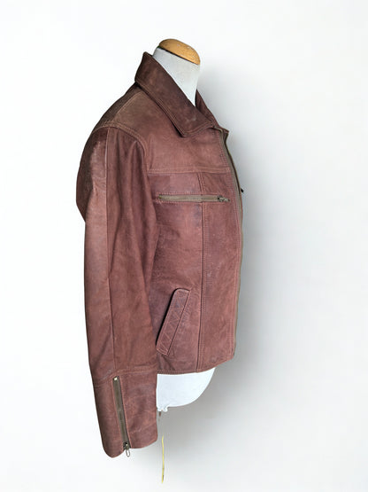 Veste en cuir nubuck vintage marron