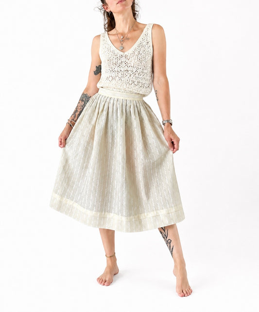 Jupe midi vintage brodé écru