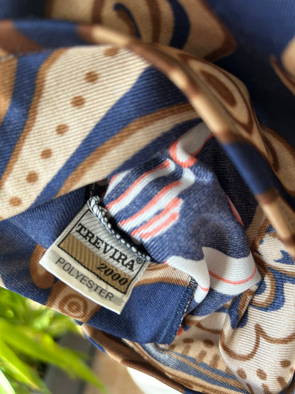 Chemisier vintage motifs graphiques bleu marron