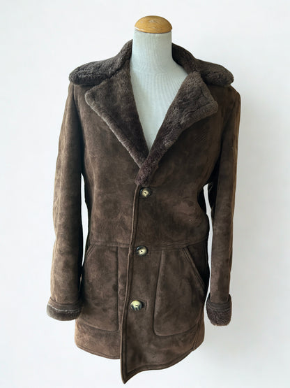 Manteau vintage en peau lainée – marron chocolat la friperie vintage 25